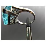 .925 Sterling Silver Topaz Crystal Cocktail Ring Size 7.25