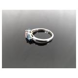 .925 Sterling Silver Topaz and Pink Sapphire Crystal Ring Size 9