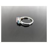 .925 Sterling Silver Topaz and Pink Sapphire Crystal Ring Size 9