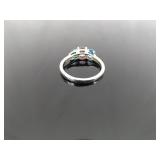 .925 Sterling Silver Topaz and Pink Sapphire Crystal Ring Size 9