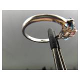 .925 Sterling Silver Topaz and Pink Sapphire Crystal Ring Size 9