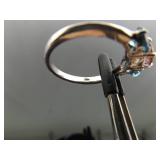 .925 Sterling Silver Topaz and Pink Sapphire Crystal Ring Size 9