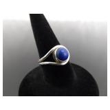 .925 Sterling Silver Lapis Lazuli Cabochon Ring Size 4.5