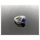 .925 Sterling Silver Lapis Lazuli Cabochon Ring Size 4.5