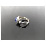 .925 Sterling Silver Lapis Lazuli Cabochon Ring Size 4.5