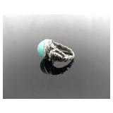.925 Sterling Silver Green Larimar Cabochon Ring Size 4
