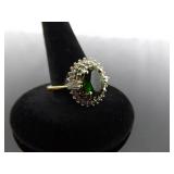 .925 Sterling Silver Emerald Crystal Vermeil Ring Size 8