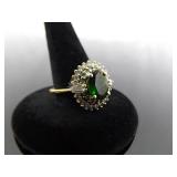 .925 Sterling Silver Emerald Crystal Vermeil Ring Size 8