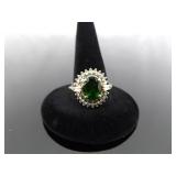 .925 Sterling Silver Emerald Crystal Vermeil Ring Size 8