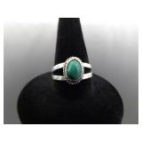 .925 Sterling Silver Malachite Cabochon Ring Size 6.5