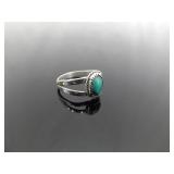 .925 Sterling Silver Malachite Cabochon Ring Size 6.5