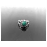 .925 Sterling Silver Malachite Cabochon Ring Size 6.5