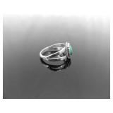 .925 Sterling Silver Malachite Cabochon Ring Size 6.5