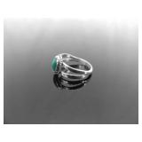.925 Sterling Silver Malachite Cabochon Ring Size 6.5