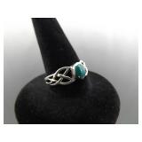.925 Sterling Silver Jade Cabochon Celtic Ring Size 6.75