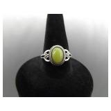 .925 Sterling Silver Jade Cabochon Ring Size 6.25