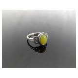 .925 Sterling Silver Jade Cabochon Ring Size 6.25