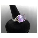 .925 Sterling Silver Amethyst Crystal Ring Size 7