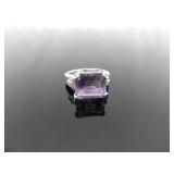 .925 Sterling Silver Amethyst Crystal Ring Size 7