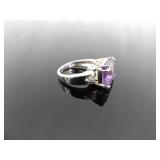 .925 Sterling Silver Amethyst Crystal Ring Size 7