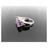 .925 Sterling Silver Amethyst Crystal Ring Size 7