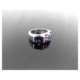 .925 Sterling Silver Amethyst Crystal Ring Size 6.25