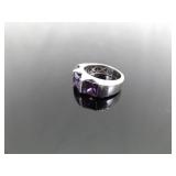 .925 Sterling Silver Amethyst Crystal Ring Size 6.25