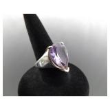 .925 Sterling Silver Amethyst Crystal Ring Size 4.5