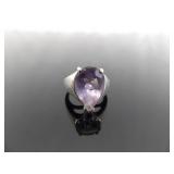 .925 Sterling Silver Amethyst Crystal Ring Size 4.5