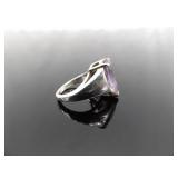 .925 Sterling Silver Amethyst Crystal Ring Size 4.5