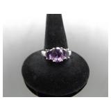 .925 Sterling Silver Amethyst Crystal Ring Size 7