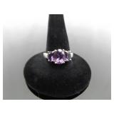 .925 Sterling Silver Amethyst Crystal Ring Size 7