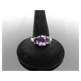 .925 Sterling Silver Amethyst Crystal Ring Size 7