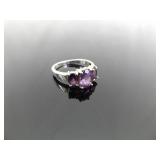 .925 Sterling Silver Amethyst Crystal Ring Size 7