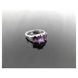 .925 Sterling Silver Amethyst Crystal Ring Size 7