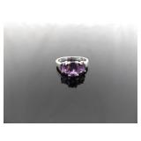 .925 Sterling Silver Amethyst Crystal Ring Size 7