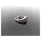.925 Sterling Silver Amethyst Crystal Ring Size 7