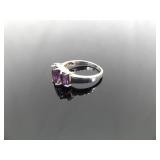 .925 Sterling Silver Amethyst Crystal Ring Size 7