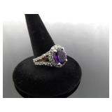 .925 Sterling Silver Amethyst Crystal Ring Size 7