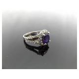 .925 Sterling Silver Amethyst Crystal Ring Size 7