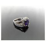 .925 Sterling Silver Amethyst Crystal Ring Size 7