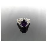 .925 Sterling Silver Amethyst Crystal Ring Size 7