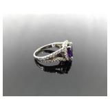 .925 Sterling Silver Amethyst Crystal Ring Size 7