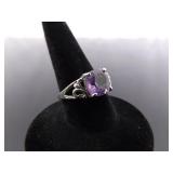 .925 Sterling Silver Amethyst Crystal Ring Size 5