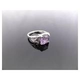 .925 Sterling Silver Amethyst Crystal Ring Size 5