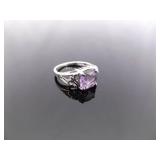 .925 Sterling Silver Amethyst Crystal Ring Size 5