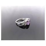 .925 Sterling Silver Amethyst Crystal Ring Size 5
