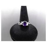 .925 Sterling Silver Amethyst Crystal Ring Size 6