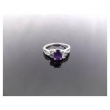 .925 Sterling Silver Amethyst Crystal Ring Size 6
