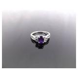 .925 Sterling Silver Amethyst Crystal Ring Size 6